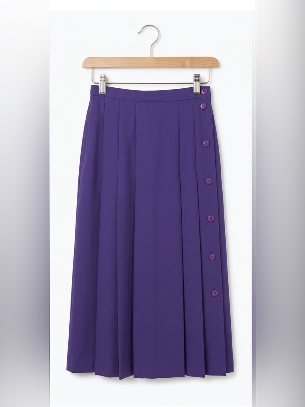 Vintage Tan Jay Royal Purple Pleated Side-Button Maxi Skirt Size 8